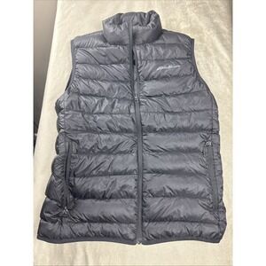 Eddie Bauer Down Vest Mens S Black Puffer Packable Lightweight Zip Pockets EB650